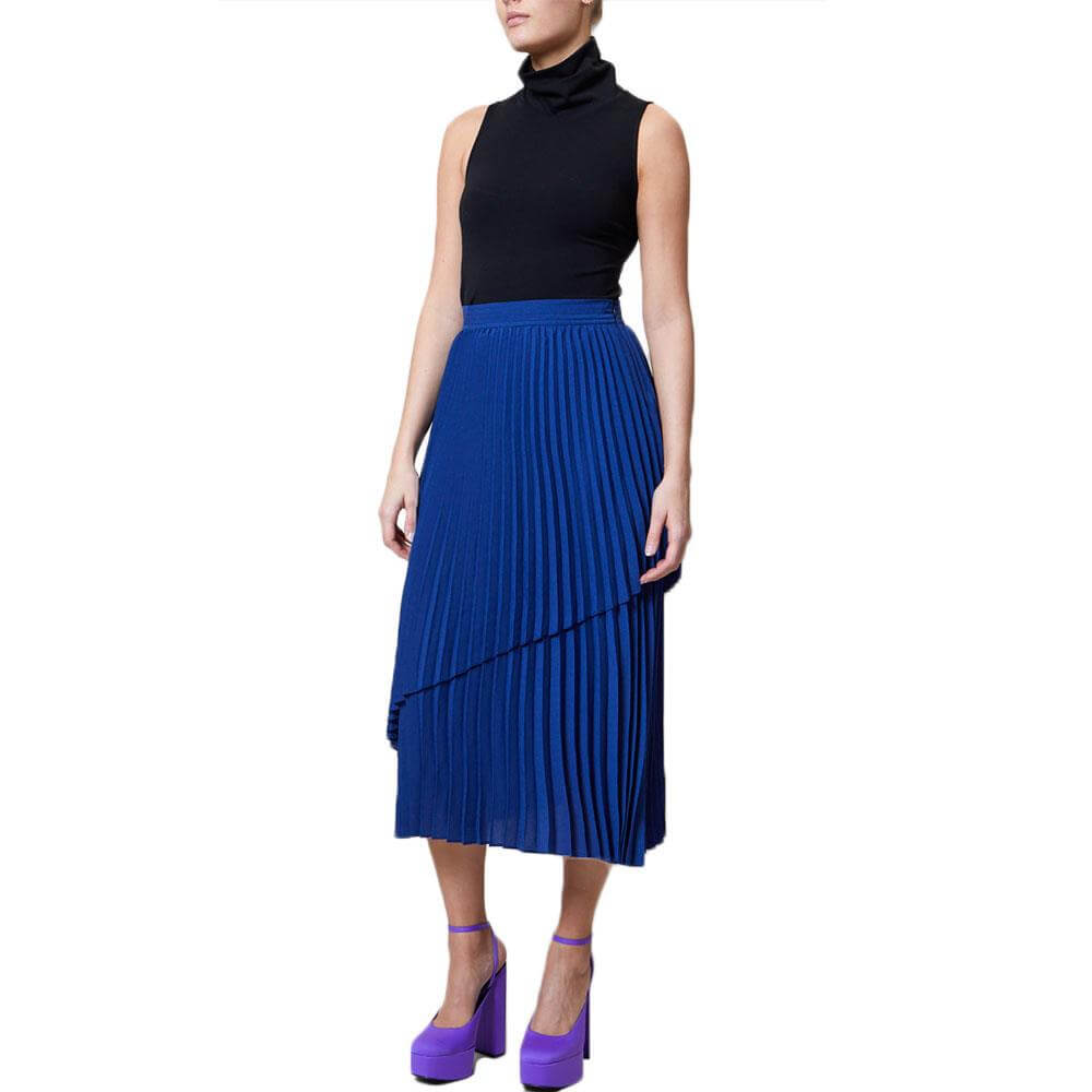 French connection blue pleated skirt hotsell